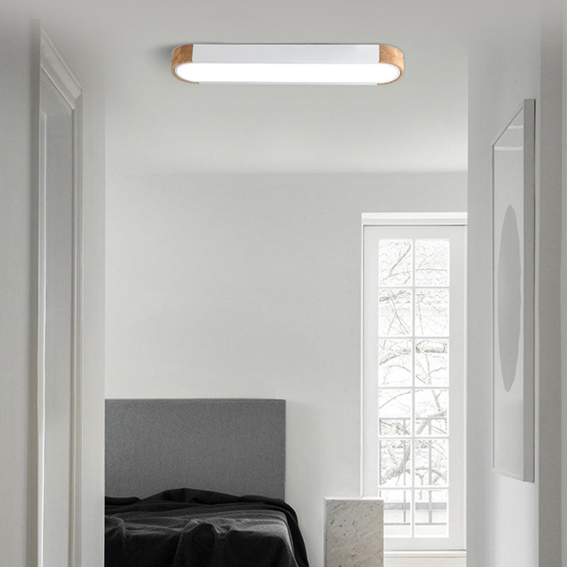 Clear Acrylic Shade Contemporary Wood Edge Ceiling Light